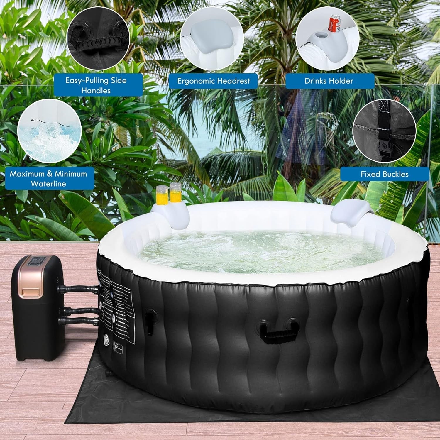 Inflatable Hot Tub Spa 108 Bubble Jets Heated 4–6 Person Round
