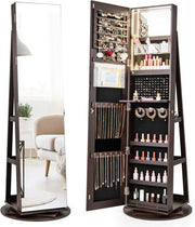 360° Swivel Jewelry Armoire Lockable Full Length Mirror LED Storage