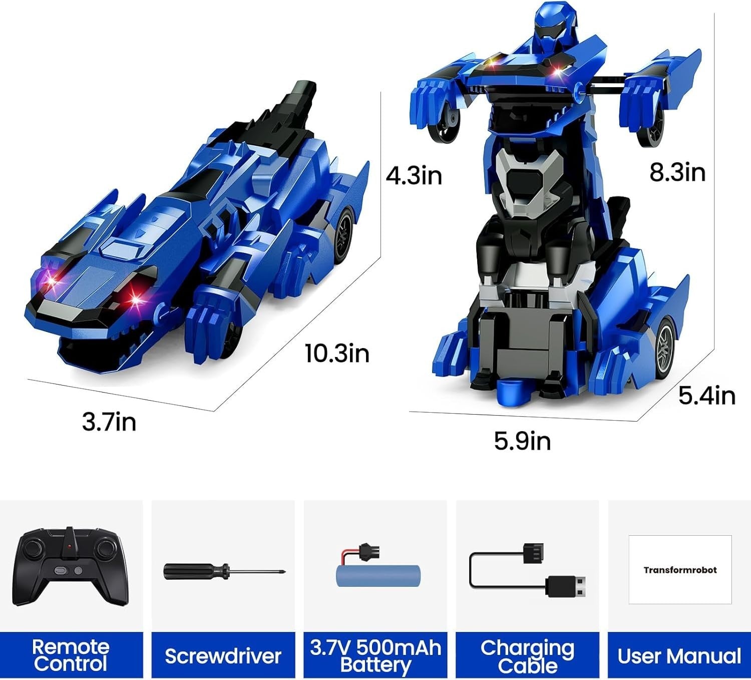 RC Dinosaur Robot Car 2-in-1 Transform Remote Control Toy 360° Spin LED Kids