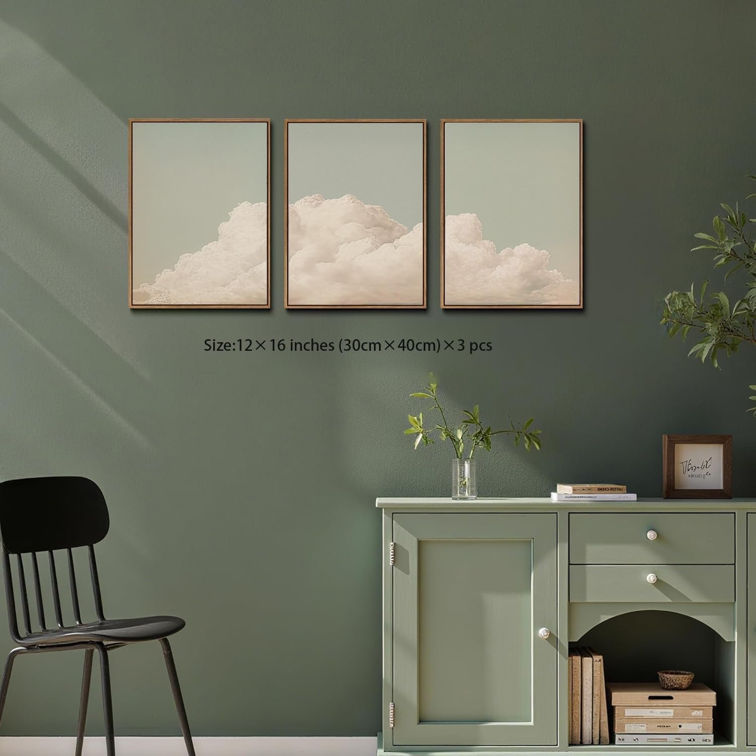 Framed Abstract Cloud Canvas Wall Art Set of 3 12x16in Decor