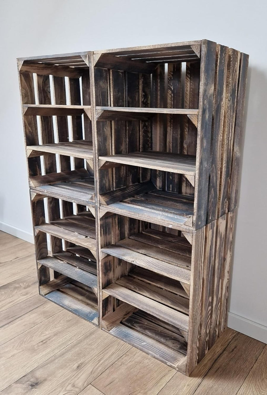 4-Tier Grey Wooden Crates Storage Shelf Organizer 50x40x30cm Durable