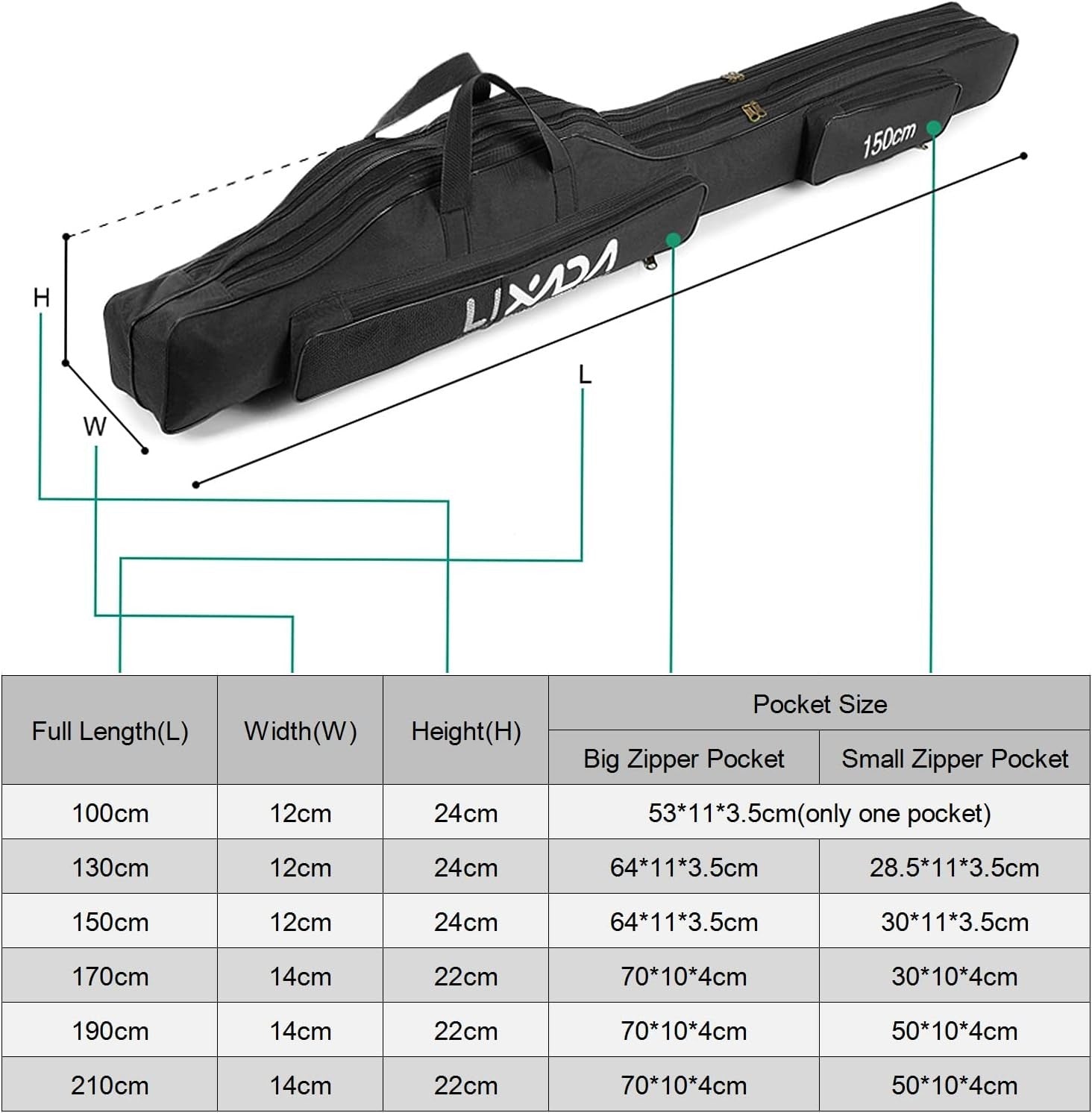 170cm Fishing Rod Reel Bag Portable Tackle Case with Shoulder Strap