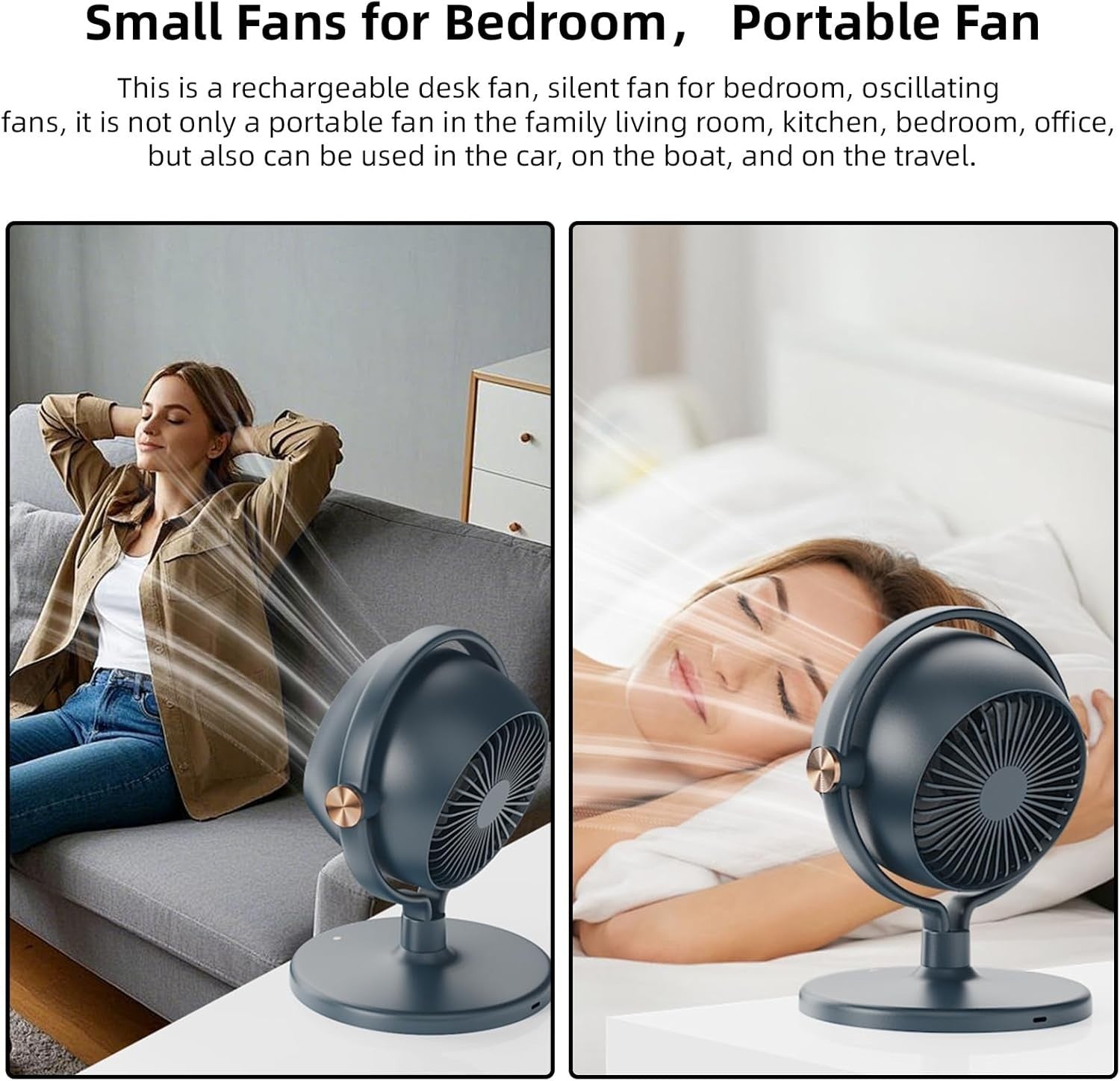 7.5-Inch Rechargeable Desk Fan – Quiet 3-Speed Portable Table Fan for Bedroom
