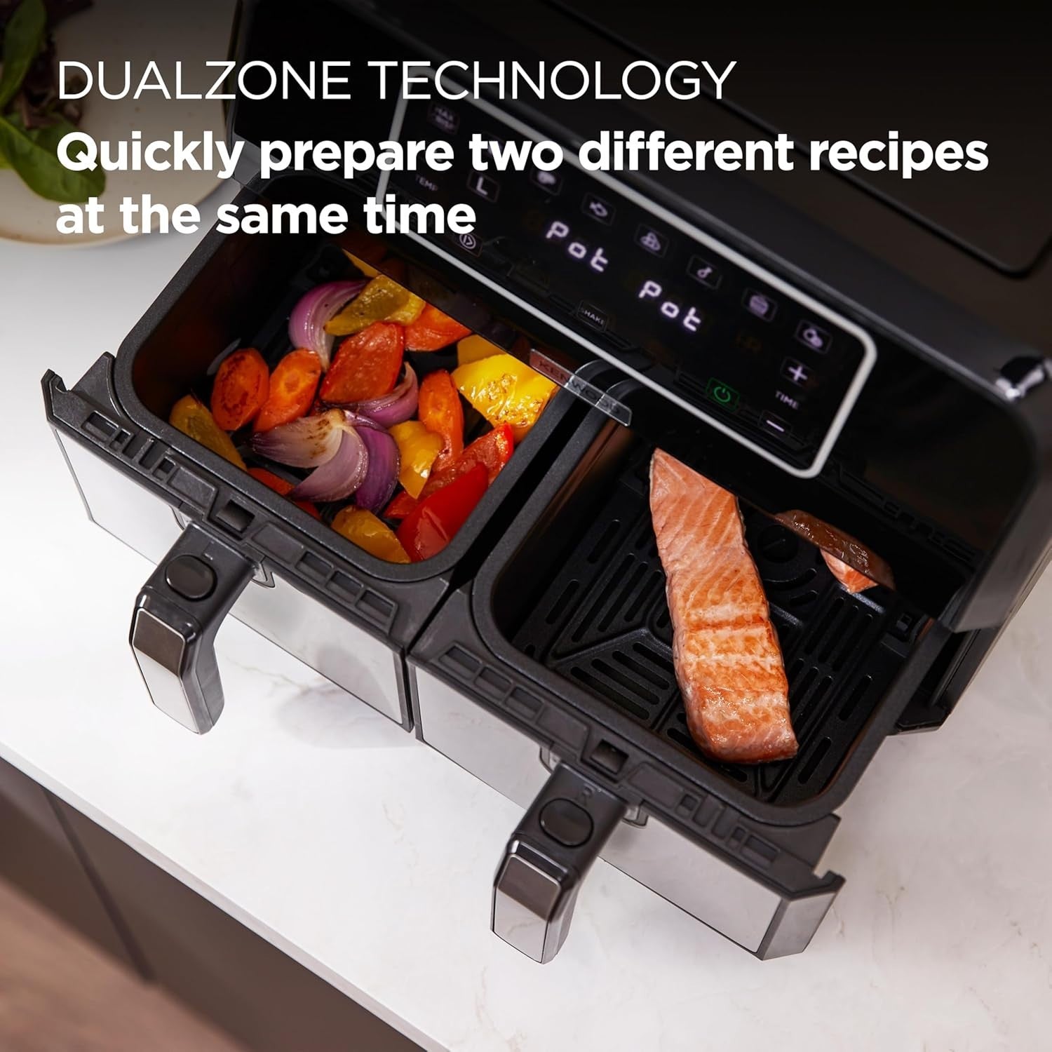 8L Dual Air Fryer with Sync Finish 1700W Max Crisp Twin Basket Cooker 8 Presets
