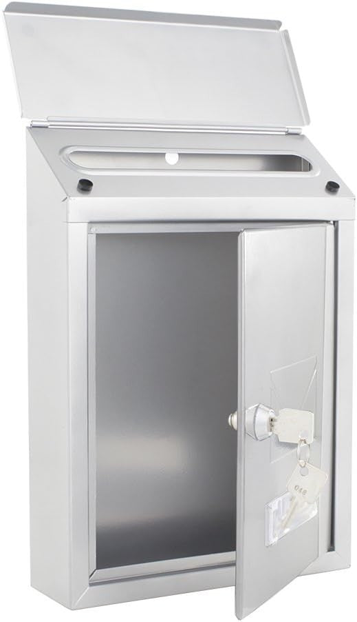 Lockable Wall Mounted Steel Post Box Silver Weatherproof Mailbox 300x215x70mm