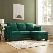 Green Cord 3 Seater Sofa with Chaise Reversible Corner Couch UK