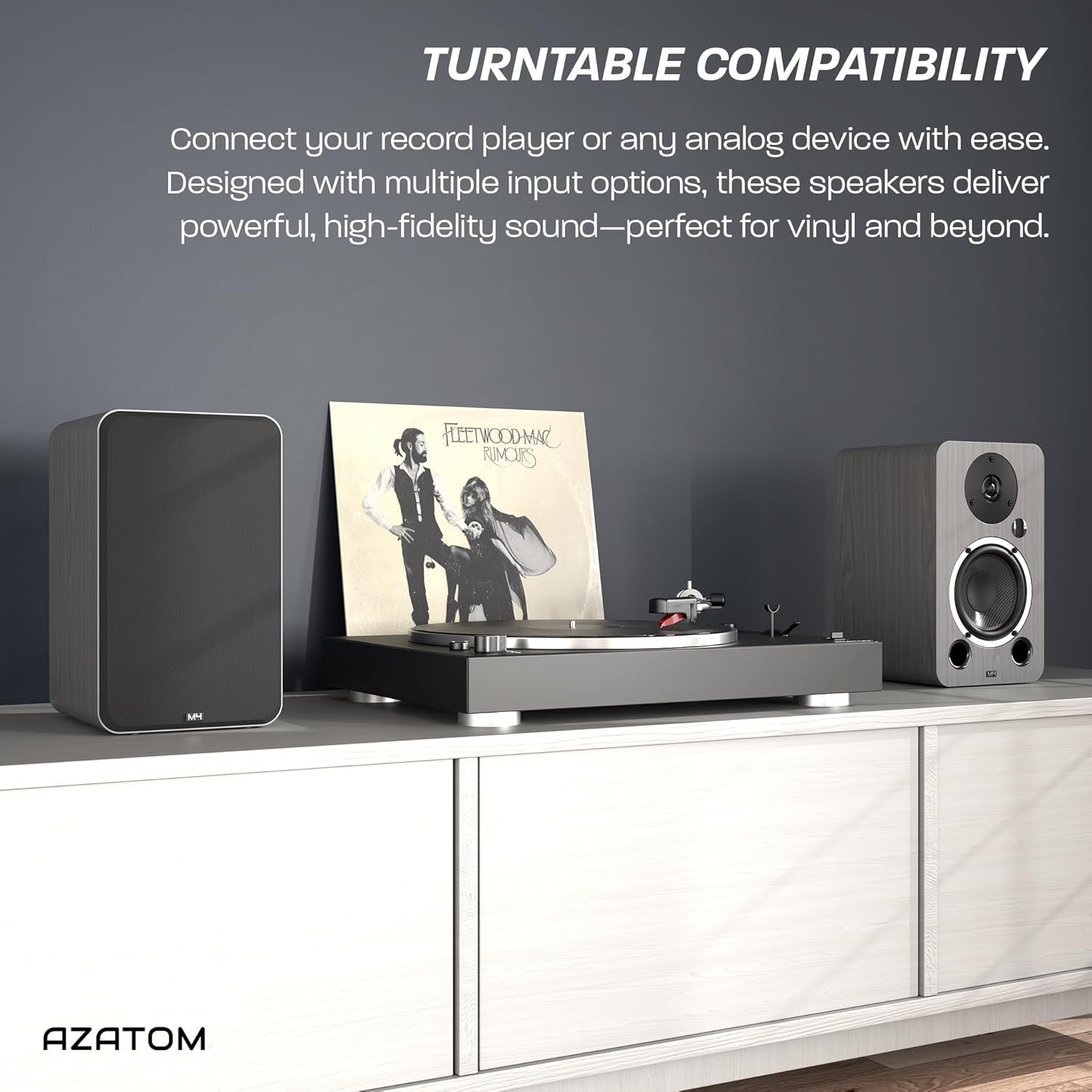 80W Bluetooth Bookshelf Speakers Hi-Res Audio HDMI Optical RCA Grey Finish