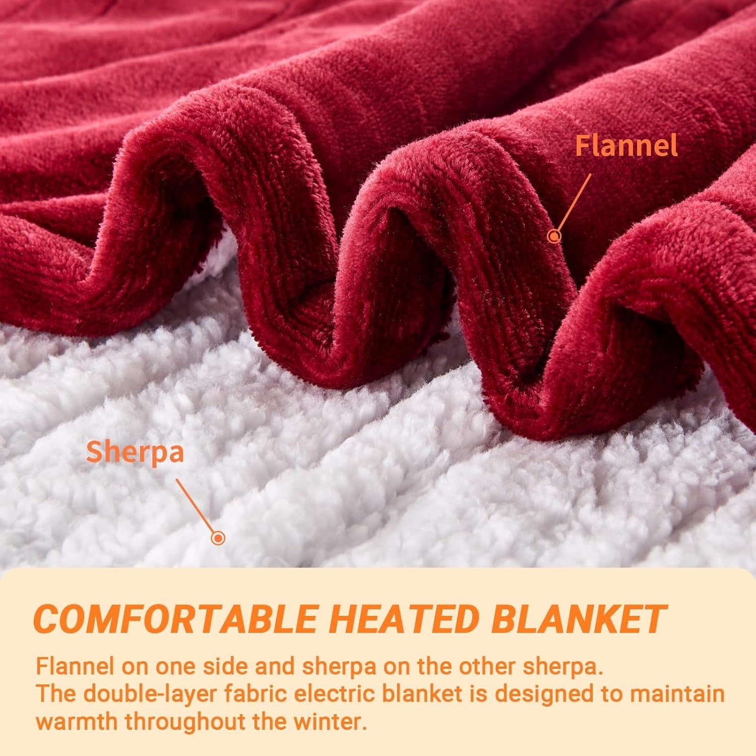 Double Electric Heated Blanket Dual Control 10 Heat Settings Auto Off 180x200cm