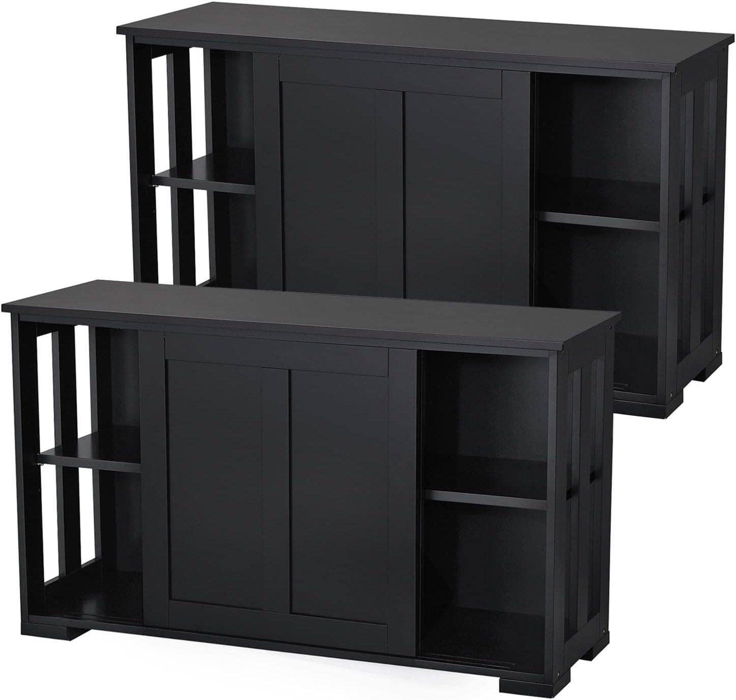 Set of 2 Black Sideboard Buffet Cabinets | Sliding Door Storage Units with Shelv
