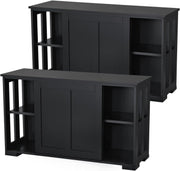 Set of 2 Black Sideboard Buffet Cabinets | Sliding Door Storage Units with Shelv