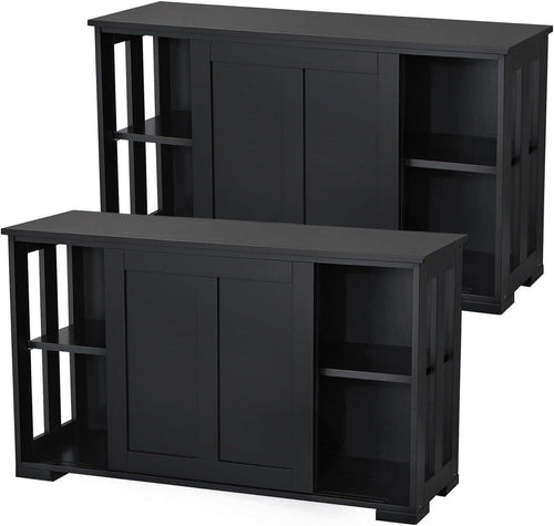 Set of 2 Black Sideboard Buffet Cabinets | Sliding Door Storage Units with Shelv
