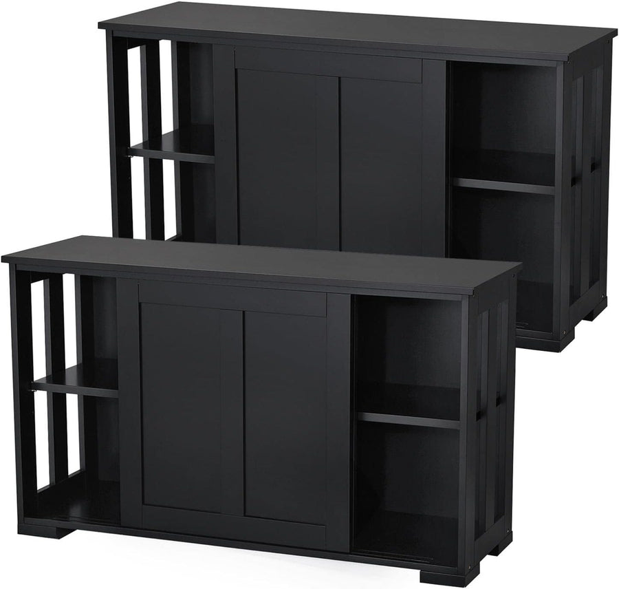 Set of 2 Black Sideboard Buffet Cabinets | Sliding Door Storage Units with Shelv