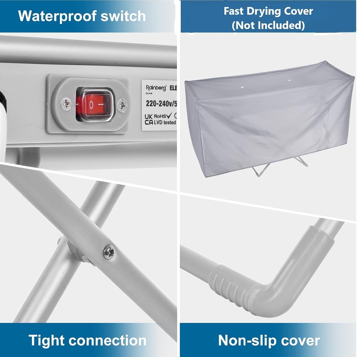 Electric Heated Clothes Airer Folding Drying Rack 18 Heated Bars Indoor