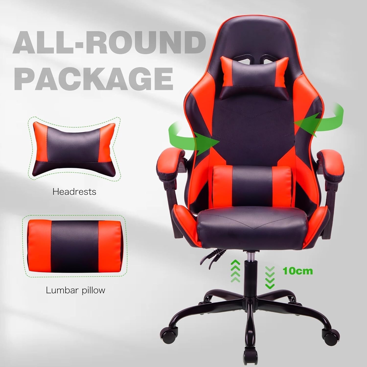 Ergonomic Mesh Office Chair with Arm Rest Head Support Swivel Red 150kg Weight L