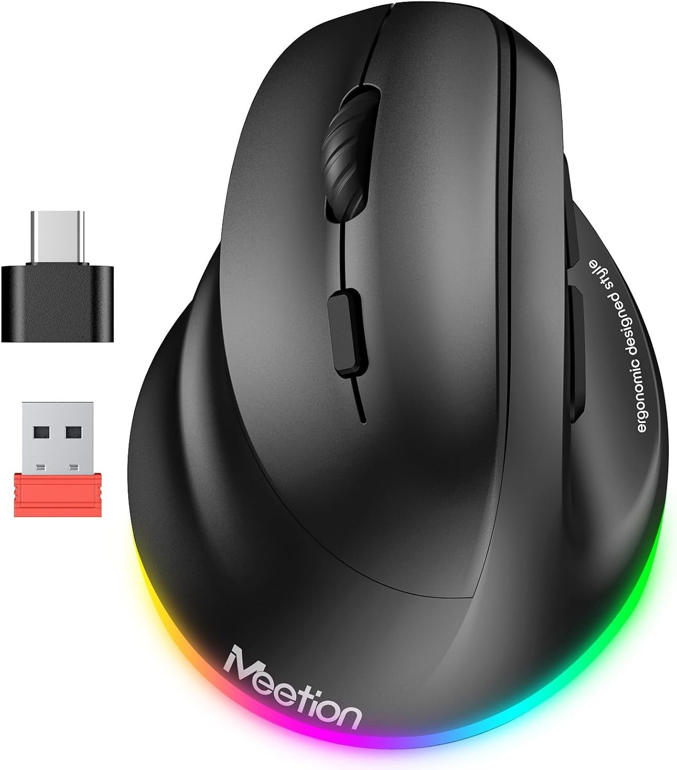 Left Handed Ergonomic Wireless RGB Mouse Bluetooth USB C Rechargeable