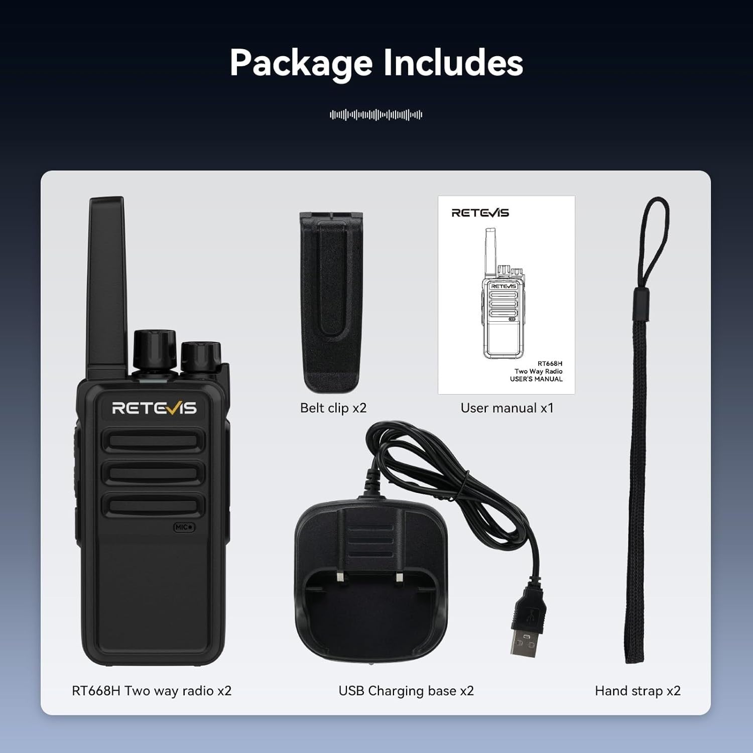 Rechargeable Walkie Talkies w Screen Type C VOX PMR446 2 Pack Black