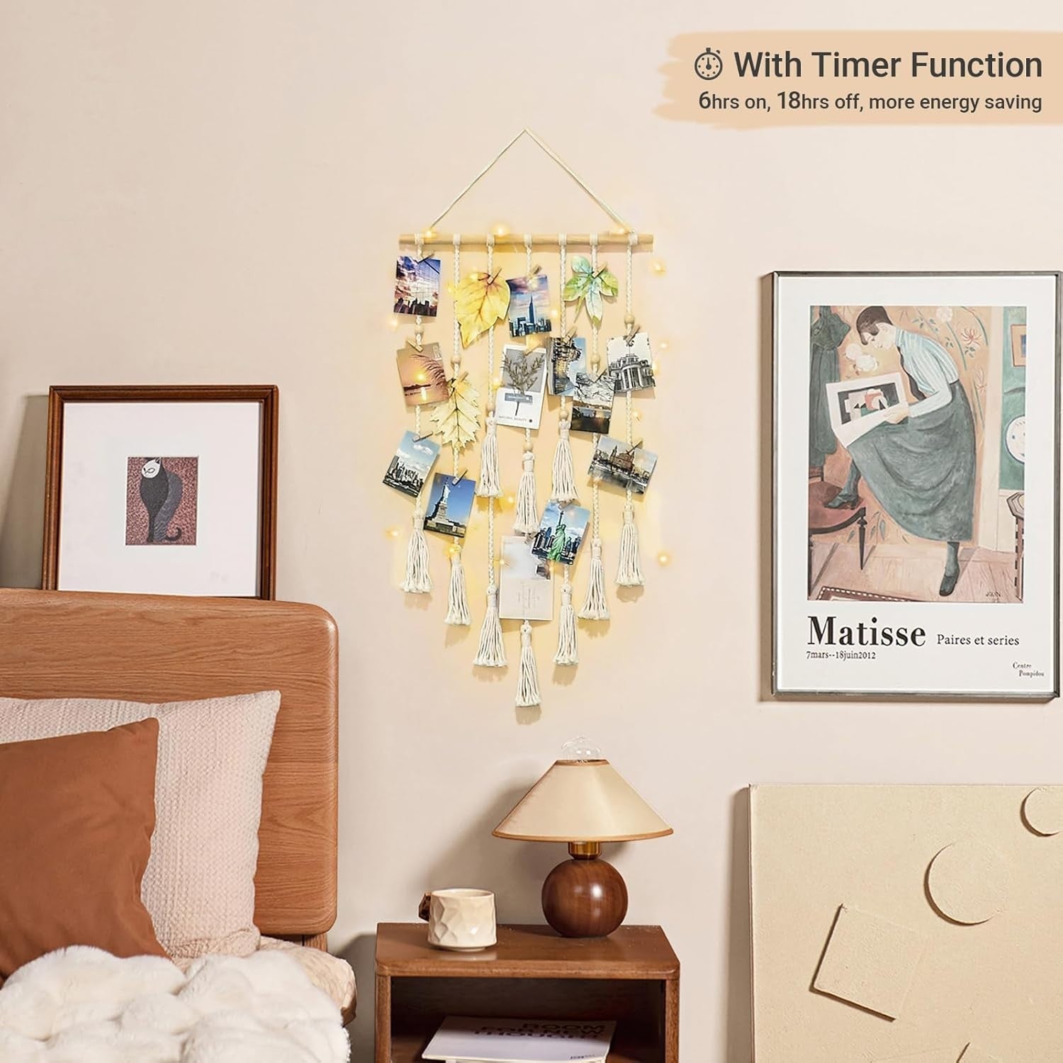 Boho Macrame Photo Display Wall Decor – 30 Clip Hanging Frame