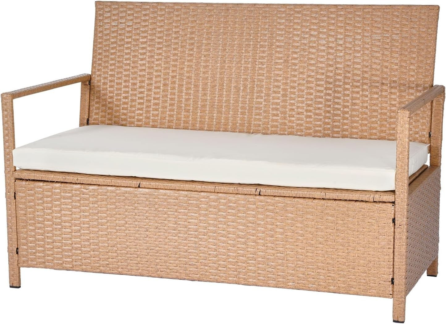 Outdoor 2-Person Storage Bench with Cushion – Weatherproof Rattan Deck Box
