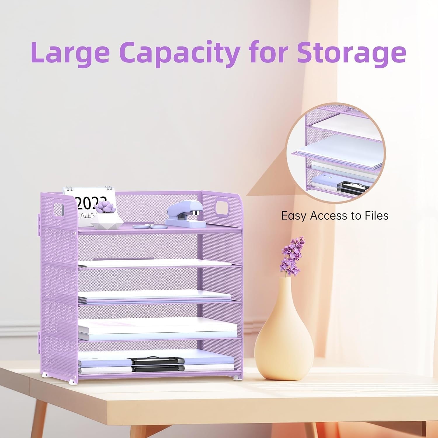 5-Tray Metal Desk Organizer Letter Tray File Holder for Office & Home