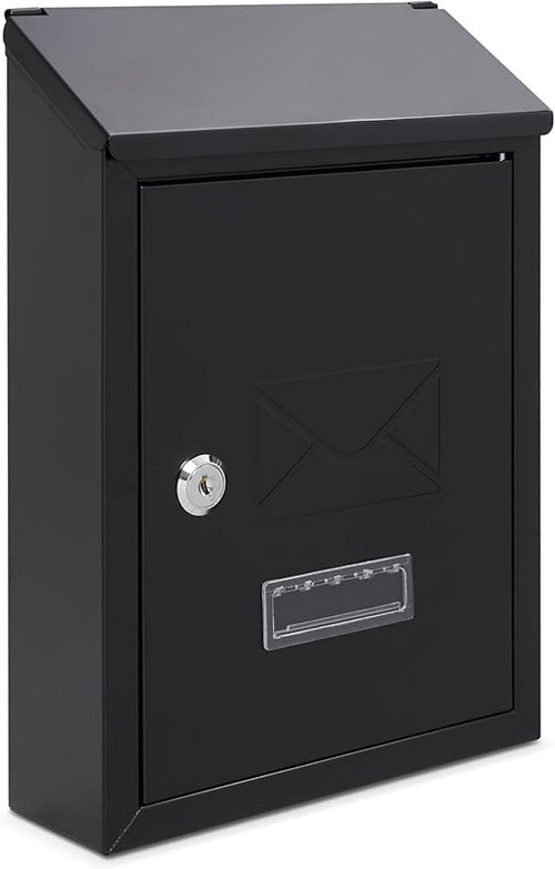 Lockable Wall Mounted Mailbox Black Steel Weatherproof Post Box A5 Slot