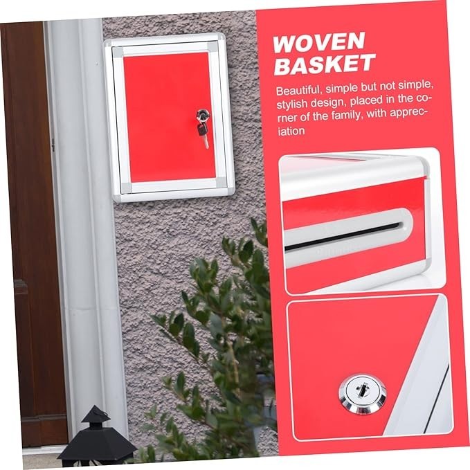 Lockable Red Suggestion Box – Wall Mount Mailbox for Letters, Complaints & Cards