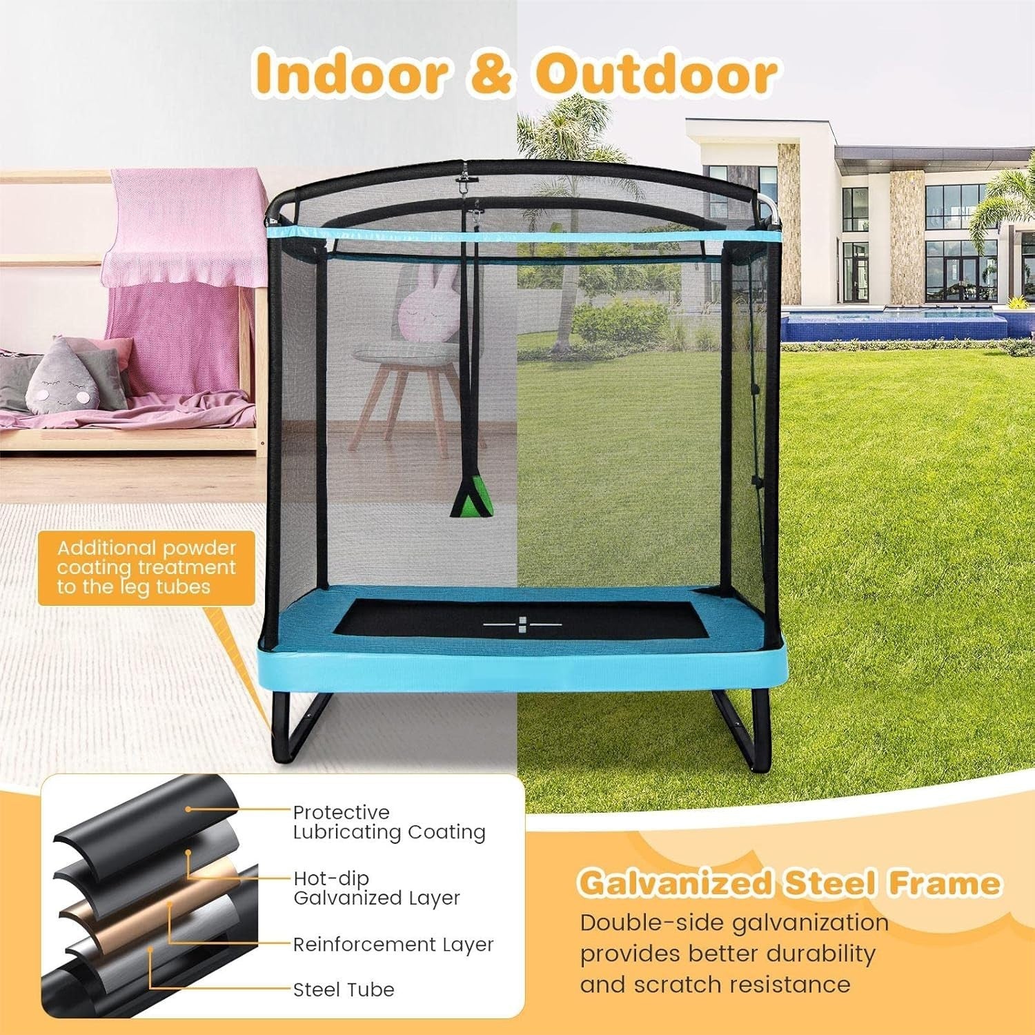 6FT Kids Trampoline with Swing 2-in-1 Outdoor Jumping Fitness Set