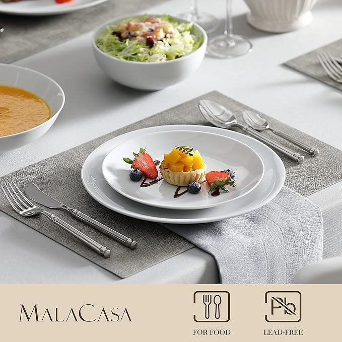 24 Piece White Dinner Set Plates Bowls Porcelain Chip Resistant Service for 6