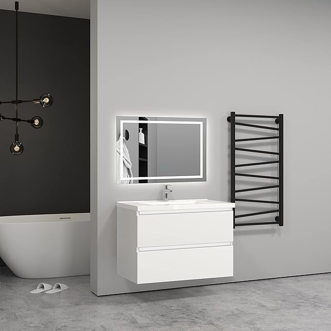 800mm White Wall Hung Bathroom Vanity Unit with Basin Sink 2 Drawer Storage