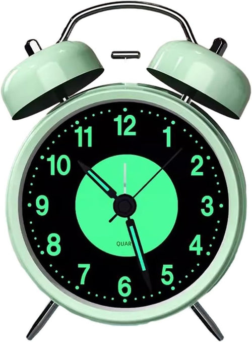 Retro Twin Bell Alarm Clock Silent Quartz Night Light Loud Heavy Sleepers