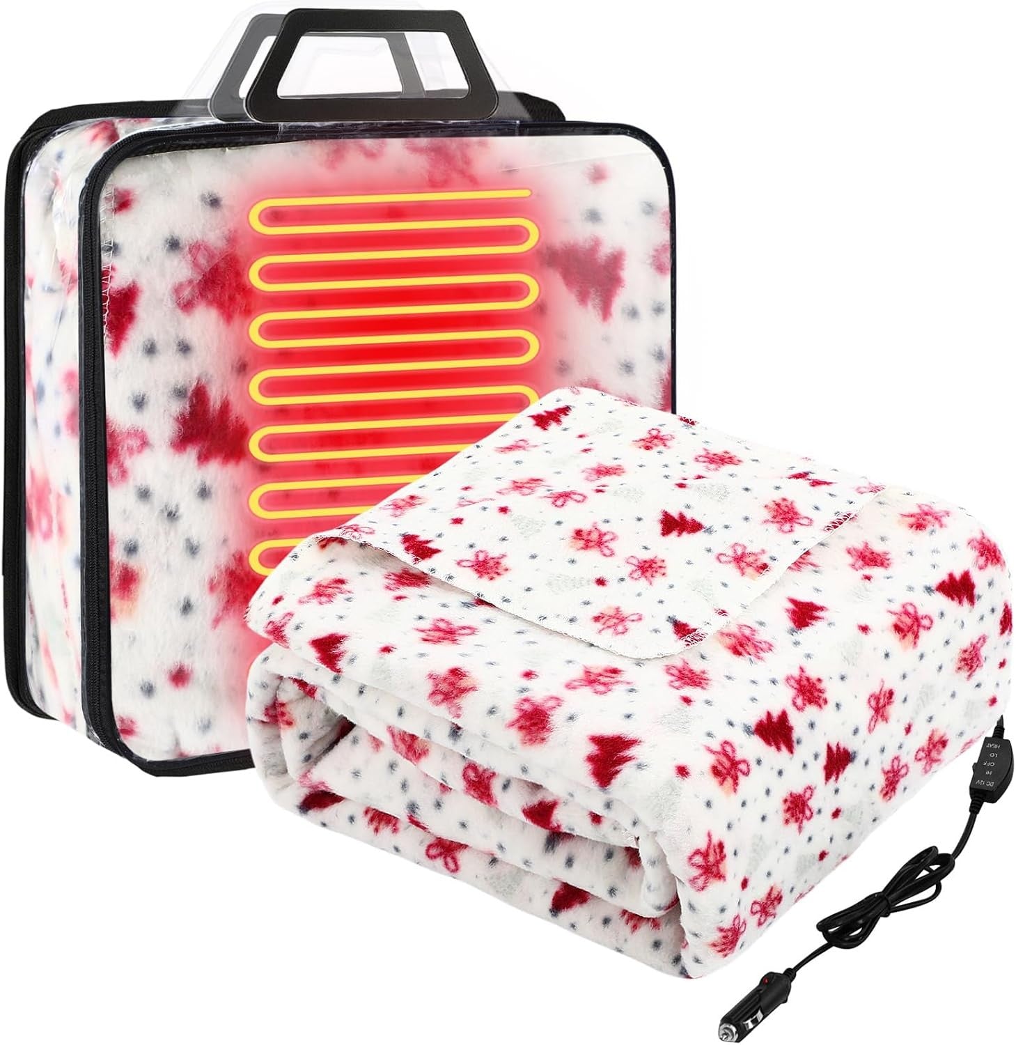 12V Heated Car Blanket Electric Travel Throw Temperature Control Warm