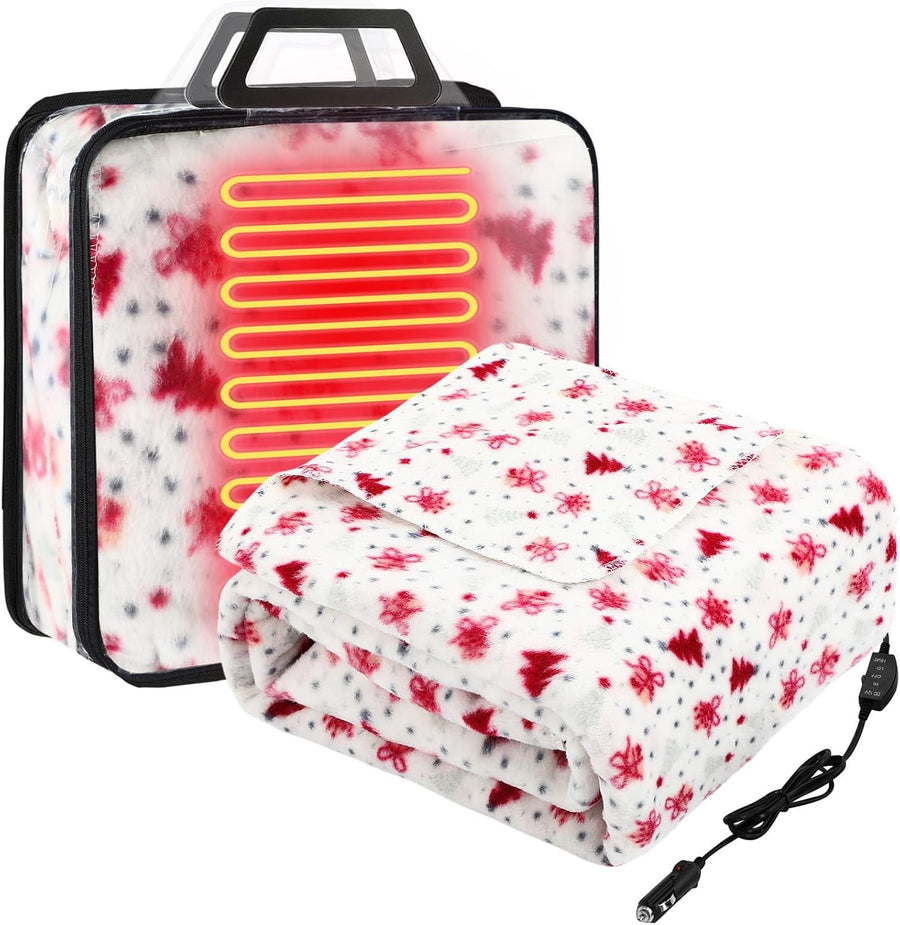 12V Heated Car Blanket Electric Travel Throw Temperature Control Warm