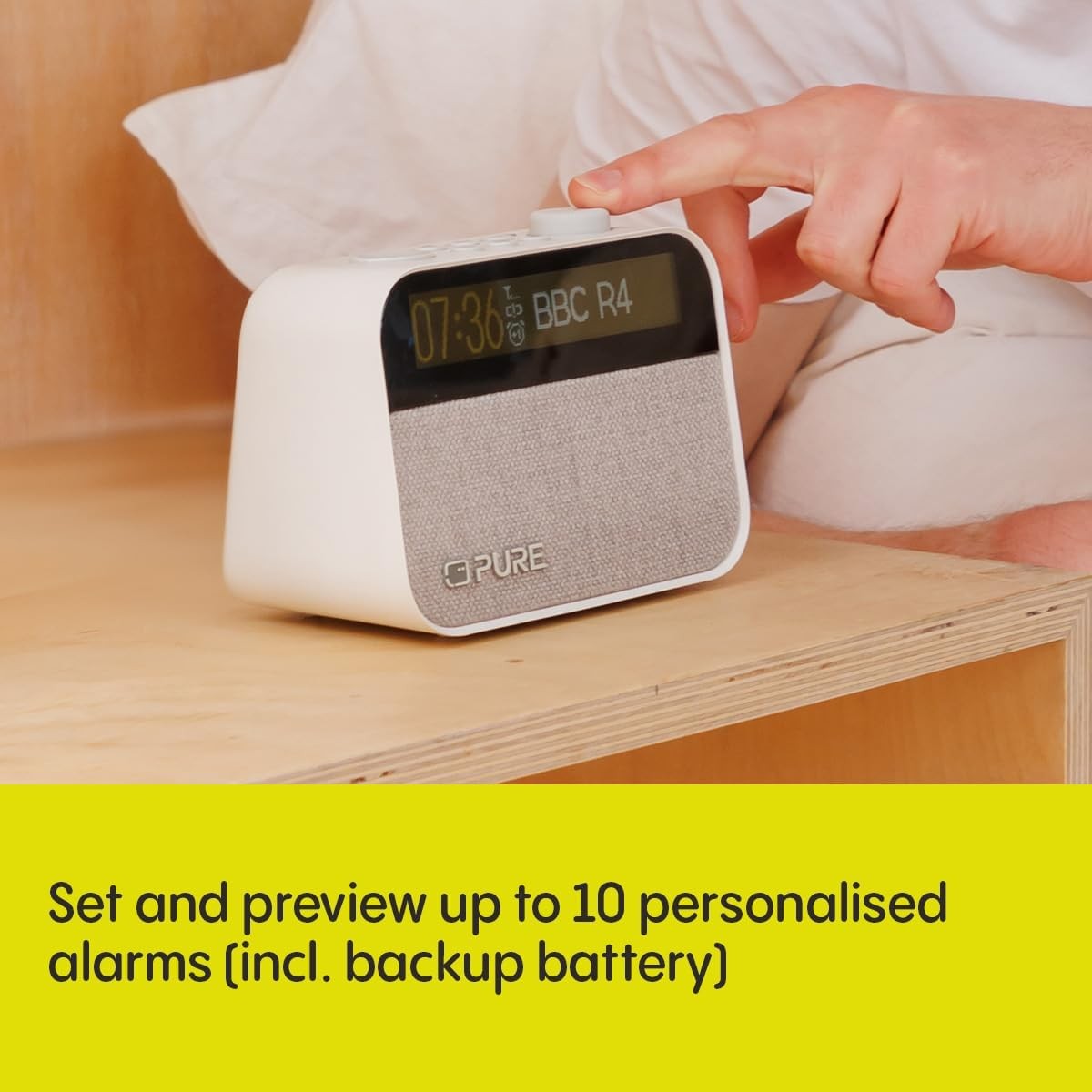 White Bluetooth Alarm Clock DAB FM Radio White Noise Wake Light Bedside