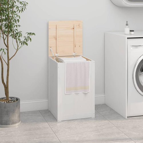 Laundry Hamper White Solid Wood Basket with Lid 🚿 Bathroom Storage