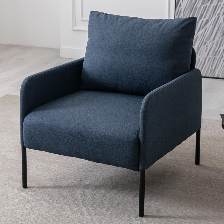 Modern Accent Armchair Blue Linen Lounge Chair Metal Legs Sofa