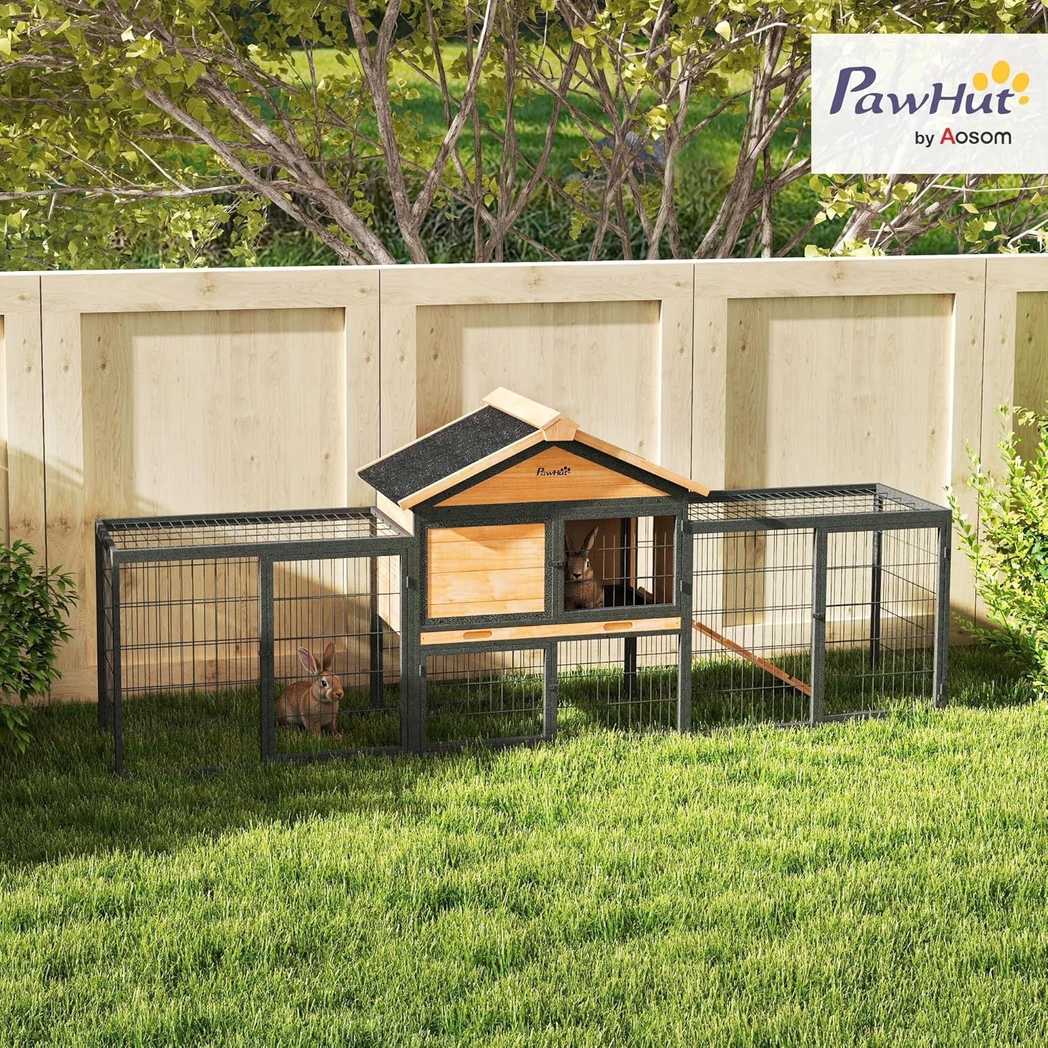 Large Outdoor Rabbit Hutch with Run Wooden Guinea Pig Cage Ramp Tray