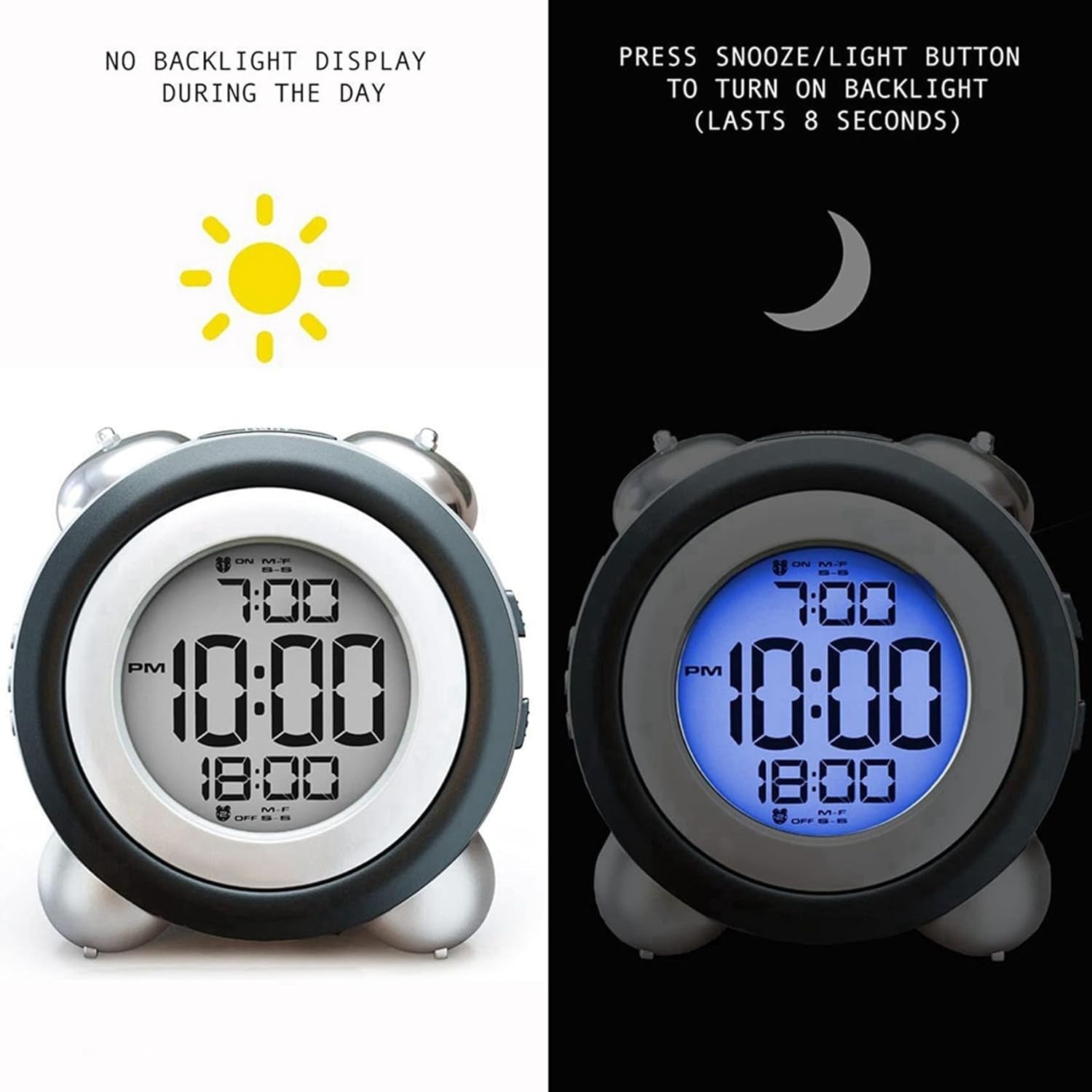 6 Pack Digital Alarm Clock Loud Twin Bell Blue Backlight Dual Alarm White