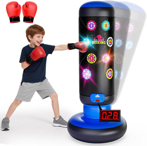 Kids Punching Bag Game Inflatable Boxing Toy Lights Music Gloves