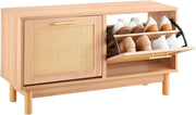 VEVOR Rattan Shoe Bench with Flip Drawers – 4-Compartment Storage Seat 100cm
