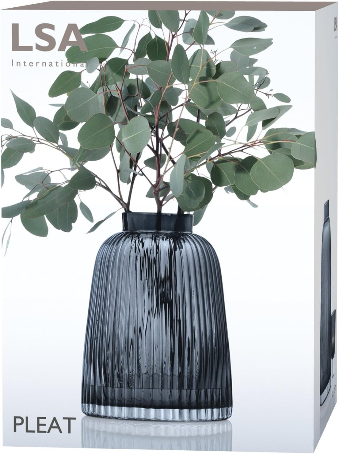 Grey Pleated Glass Vase 26cm Tall Modern Decorative Flower Vase Home Decor