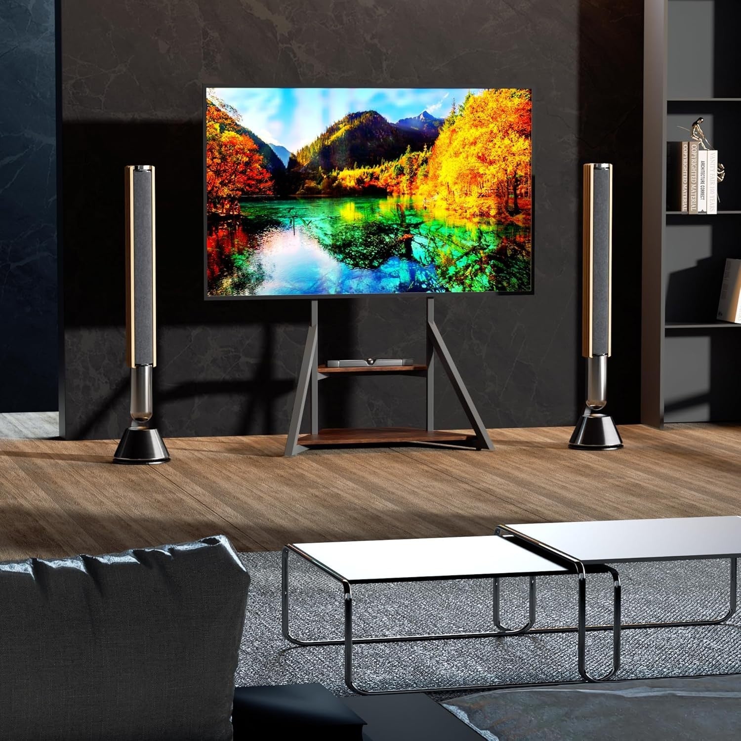 Adjustable Industrial TV Floor Stand 40-75" with 2 Shelves & 80kg Load