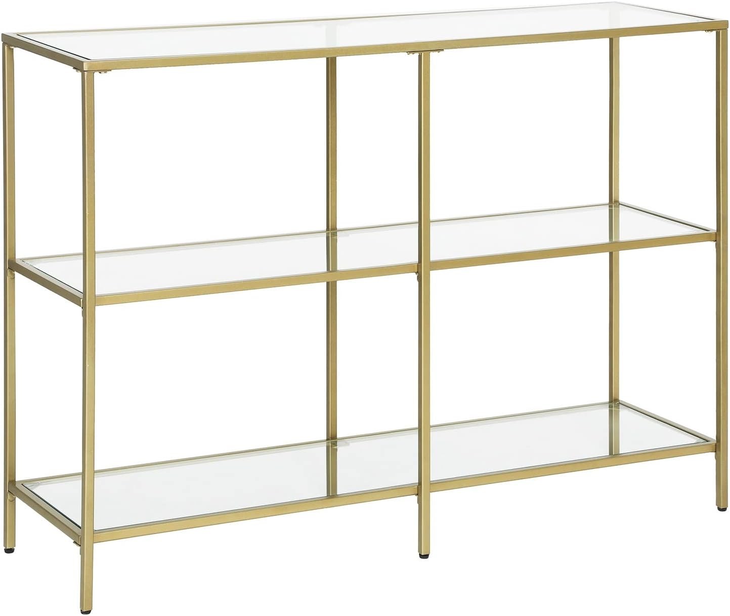 Gold Console Table with Glass Shelves, 3 Tier Storage, 100x30x73cm