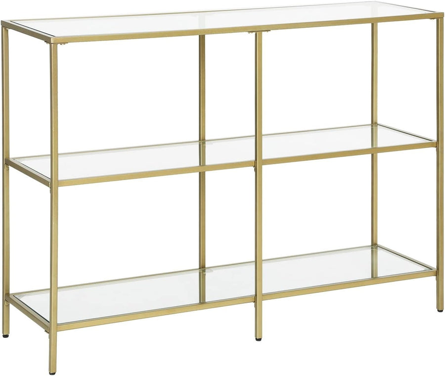 Gold Console Table with Glass Shelves, 3 Tier Storage, 100x30x73cm