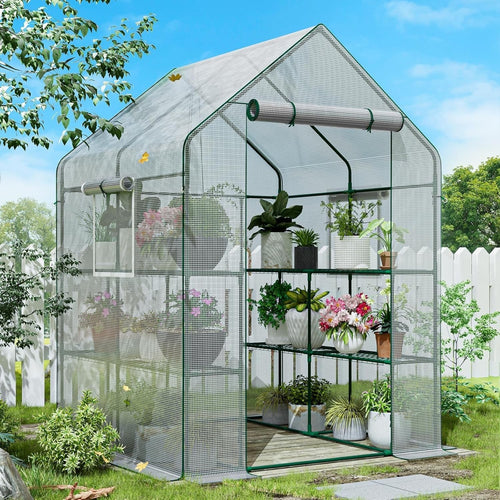 Heavy Duty Walk-In Greenhouse 2 Tier | Thicken PE Cover & Steel Frame | 57×57×77