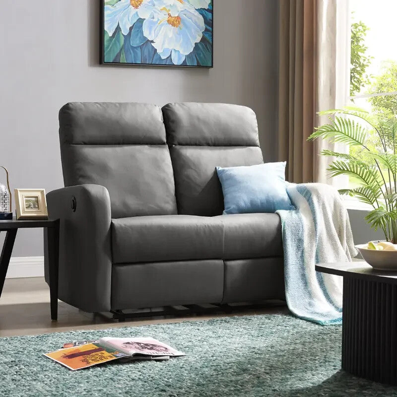 2 Seater Grey Electric Recliner Sofa Faux Leather Compact Lounge Chair