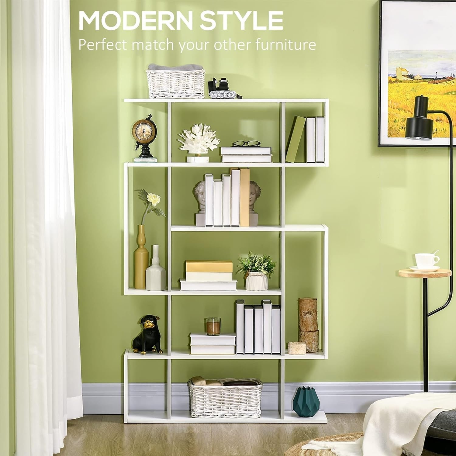 Modern 5-Tier Bookcase with 13 Shelves, Freestanding Storage Unit White