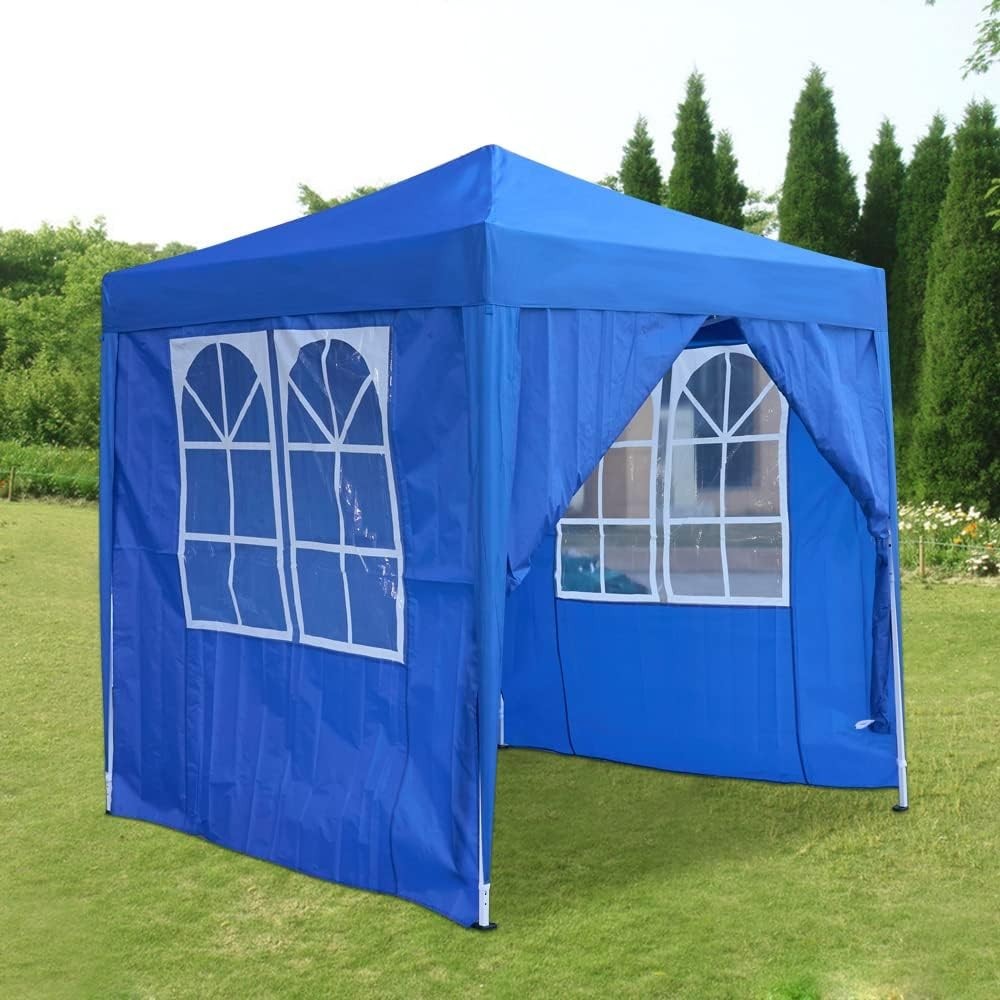 2x2m Blue Pop-Up Gazebo Marquee Tent with 4 Polyester Sidewalls Garden Canopy
