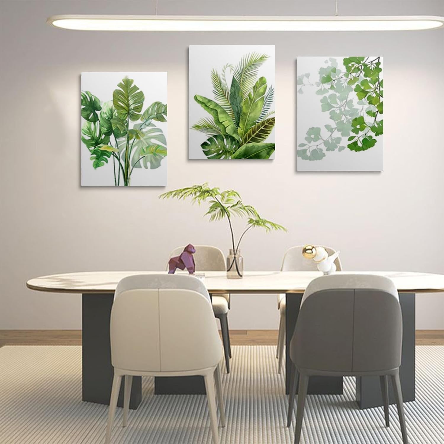 Green Botanical Wall Art Set 3 Framed Canvas 12x16in