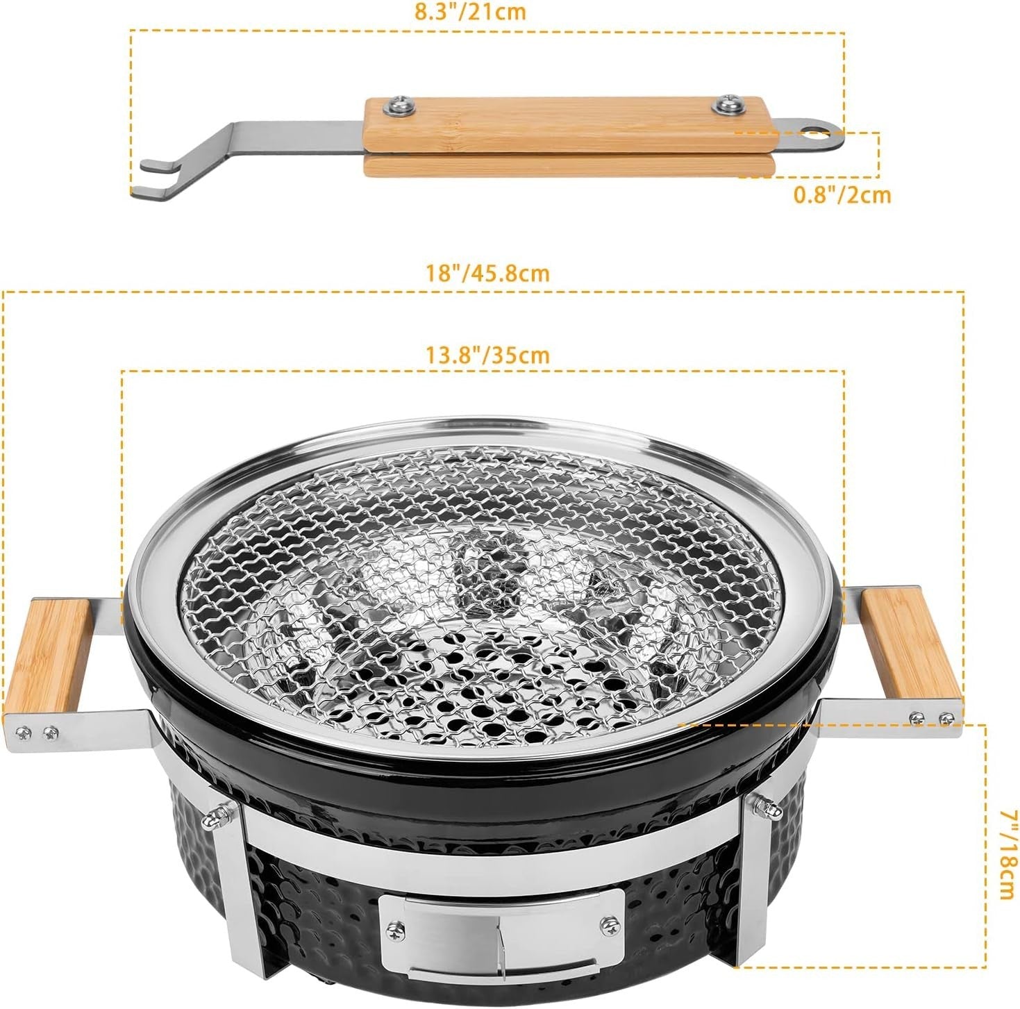 Round Ceramic Charcoal Tabletop BBQ Grill Portable Indoor Outdoor Camping Garden