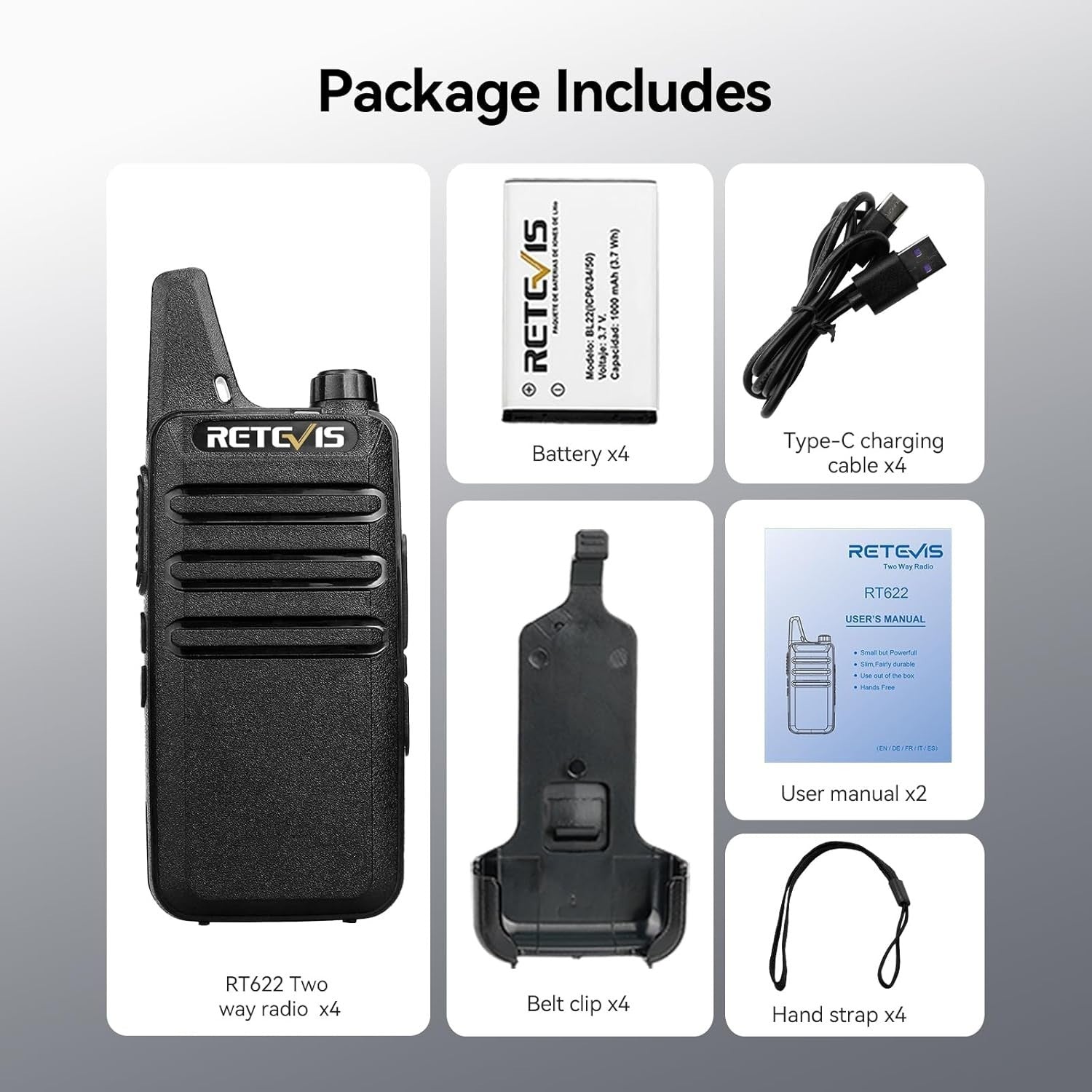 Mini Rechargeable Walkie Talkies VOX PMR446 Portable Radio 4 Pack