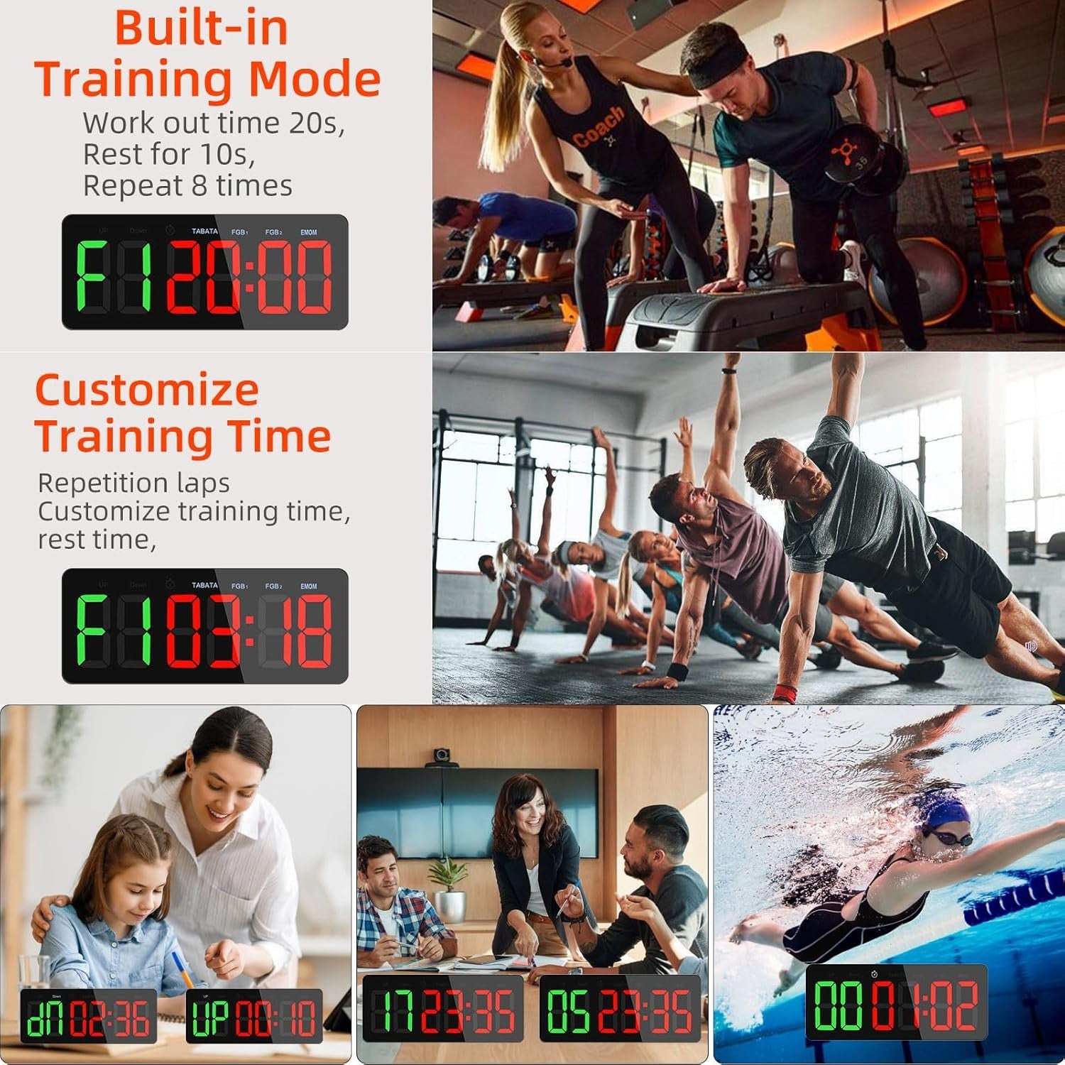 Large Digital Gym Timer Wall Clock Interval Countdown Remote Control